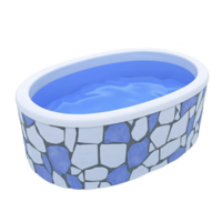 Oval stone patterned pool with smooth blue water surface, perfect for outdoor relaxation and leisure activities. design features mosaic of gray and blue stones png