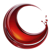 Vibrant red crescent shape with glossy finish and dynamic splash effect, resembling liquid or paint, creating sense of motion and energy png