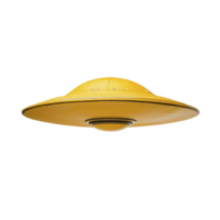Bright yellow UFO with classic saucer shape, featuring dome on top and smooth, sleek design, hovers against transparency background, evoking sense of mystery and curiosity png