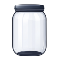 Clear glass jar with black lid is shown, perfect for storing food or organizing small items. simple design makes it versatile for various uses in kitchen or home png
