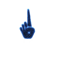 Glowing blue hand made of digital lines and dots points upward, symbolizing technology and innovation. futuristic design conveys sense of direction and progress png