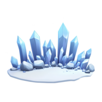 Cluster of blue crystals emerges from snowy base, showcasing sharp, angular formations. icy appearance and cool tones evoke sense of tranquility and wonder png