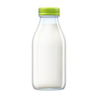 Clear glass bottle filled with milk and sealed with green cap, isolated on transparency background. simple design emphasizes freshness and purity png