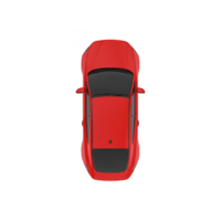 Aerial view of sleek red car with black roof, showcasing modern and sporty design. vibrant color and streamlined shape emphasize speed and style png
