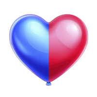 Shiny heart shaped balloon is divided into two vibrant halves, one blue and one red, symbolizing unity and contrast. glossy surface reflects light, adding playful and cheerful touch png