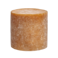 Cylindrical block of brown cheese with smooth surface, showcasing rustic and artisanal appearance. cheese has rich, earthy color, suggesting robust flavor profile png