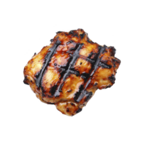 Grilled chicken thigh with glossy barbecue glaze, showcasing charred grill marks. juicy, tender meat is highlighted by rich, caramelized sauce, evoking savory and appetizing aroma png