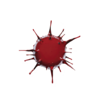 Vibrant red paint splash forms dynamic, spiky shape against clean background, capturing motion and energy. splash resembles abstract starburst or artistic explosion png