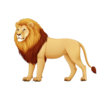 Majestic lion stands proudly with flowing mane, exuding strength and confidence. illustration captures regal nature of king of jungle in realistic style png