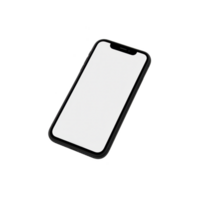 Black smartphone with blank white screen is displayed at angle, isolated on transparency background. minimalistic design highlights device sleek and modern appearance png