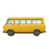 Bright yellow vintage van is depicted in side view, showcasing its classic design and retro charm. vehicle vibrant color and nostalgic style evoke sense of adventure and freedom png