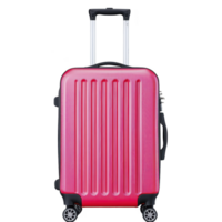 Vibrant pink hard shell suitcase with retractable handle and four wheels, perfect for travel. suitcase features ribbed design for added durability and style png