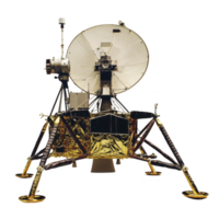 This shows lunar lander with large dish antenna, gold foil insulation, and multiple legs designed for landing on moon. structure is complex and engineered for space exploration png