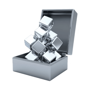 apilar de brillante metálico cubitos es arreglado en abierto caja, reflejando ligero y creando moderno, futurista apariencia. geométrico formas transmitir sentido de precisión y innovación png