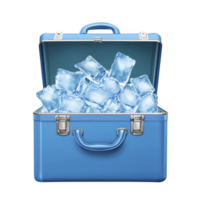 Blue cooler box filled with ice cubes, showcasing refreshing and chilled appearance. metallic latches and handle add sturdy touch, perfect for outdoor activities png