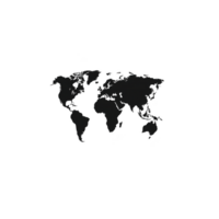 Simple black silhouette of world map on transparent background, showing continents in minimalist style. Ideal for educational or design purposes png