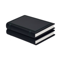 Stack of two black hardcover books with textured cover and white pages is shown, reflecting on surface. books are neatly aligned, suggesting organization and knowledge png