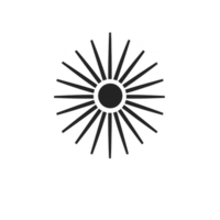 Minimalist black sunburst design with radiating lines creates striking visual effect. simple geometric pattern is ideal for modern decor or graphic design projects png