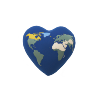Heart shaped globe with continents depicted on blue background symbolizes global love and unity. design creatively merges concept of world geography with affection png