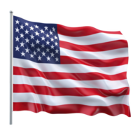 Image shows United States flag waving in wind, featuring red and white stripes with blue field of white stars. flag symbolizes freedom and patriotism png