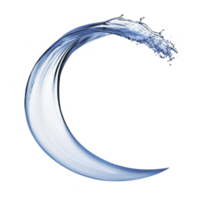 Dynamic splash of water forms graceful crescent shape, showcasing fluid motion and energy. clear blue tones and smooth curves create sense of freshness and vitality png