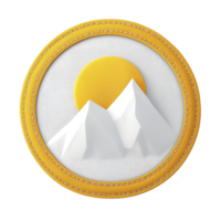 3D illustration features stylized white mountains and yellow sun within circular frame, evoking sense of adventure and exploration. design is modern and vibrant png