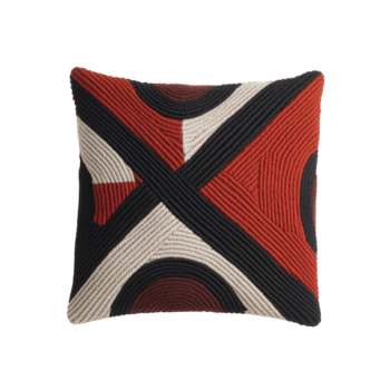 detta dekorativ kudde funktioner djärv geometrisk mönster med röd, svart, och vit färger, skapande slående visuell kontrast. texturerad design lägger till djup och intressera till några Plats png