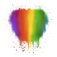 Vibrant splash of rainbow colors forms heart shape, with paint drips and splatters creating dynamic and artistic effect. vivid hues blend seamlessly, evoking sense of creativity and joy png