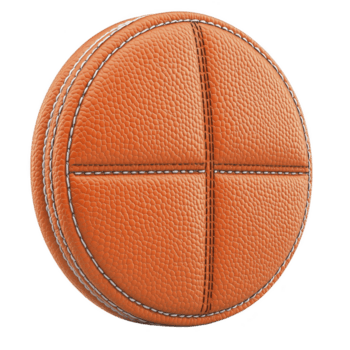 texturerad orange läder basketboll med synlig söm och unik korsa mönster design, isolerat på genomskinlighet bakgrund. boll detaljerad yta och hantverk är markerad png
