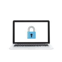 Laptop displaying blue padlock icon on screen symbolizes digital security and data protection. image conveys sense of safety and privacy in technology use png