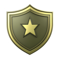 Gold and green shield with star in center symbolizes protection and security. metallic design and star motif convey strength and honor png