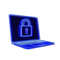 Glowing blue laptop with digital padlock symbol on screen represents cybersecurity and data protection. image conveys sense of security and technological advancement png