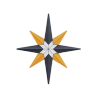 Geometric star design with eight points, featuring alternating dark blue and orange colors, creating striking and symmetrical pattern. star center is white, adding contrast png