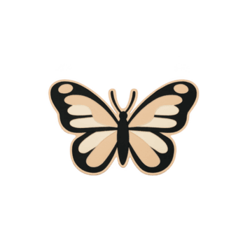 stilizzato farfalla illustrazione con beige e nero Ali, con simmetrico modelli e minimalista design. farfalla è centrato su pianura sfondo, evidenziazione suo elegante modulo png