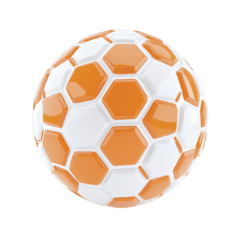 calcio palla con unico design Caratteristiche arancia e bianca esagonale modelli, la creazione di moderno e vivace Guarda. lucido superficie Aggiunge elegante toccare per palla aspetto png