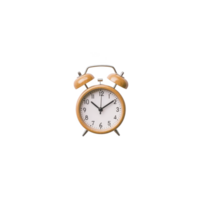 Vintage style alarm clock with classic design and twin bells, featuring white face and black numbers, set against plain background png