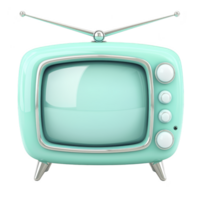 Retro style mint green television with chrome accents and antenna evokes nostalgia. vintage design features rounded edges and classic control knobs, capturing mid century aesthetic png