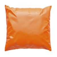 Vibrant orange pillow with smooth, shiny surface, perfect for adding pop of color to any room. pillow sleek design and bright hue create cheerful atmosphere png