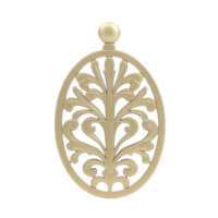 Elegant gold ornament with intricate floral patterns and oval shape, featuring symmetrical design and small round top. decorative piece exudes classic and sophisticated charm png