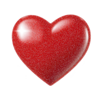 Shiny red heart with glossy finish and sparkling texture, symbolizing love and affection. heart shape is prominent against transparency background, creating striking contrast png