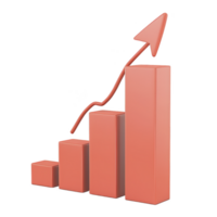3D bar graph with upward arrow represents growth and success in business or finance. bars are in increasing height, symbolizing positive trends and progress png