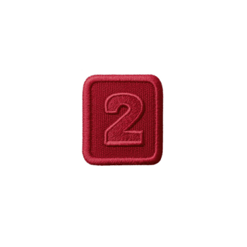 rosso ricamato toppa con numero Due nel centro, con rettangolare forma e strutturato tessuto superficie. toppa è isolato su trasparenza sfondo png