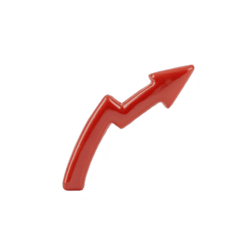 röd, uppåt pekande pil med sicksack- form symboliserar tillväxt eller öka, uppsättning mot enkel bakgrund. djärv Färg och dynamisk form framföra känsla av framsteg och positivitet png