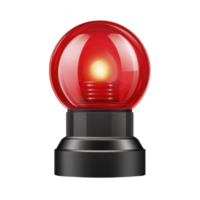 Red emergency light with glowing bulb inside black base, often used for signaling alerts or warnings. light is spherical and emits bright, attention grabbing glow png
