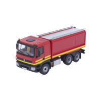 Red toy dump truck with yellow stripes is shown transparency background. model features detailed design elements, including cab, wheels, and functional looking dump bed, ideal for play png