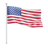 Image shows American flag waving on flagpole, featuring red and white stripes with blue field of white stars png