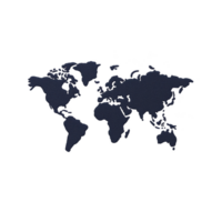Dark blue world map silhouette on transparency background, showcasing continents in minimalist style. map highlights global layout with textured appearance png