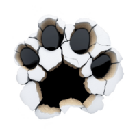 Cracked wall design forms large animal paw print, creating striking visual effect. realistic texture and depth give impression of powerful creature breaking through png