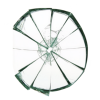 Shattered glass circle with sharp, jagged edges, creating dramatic and chaotic pattern. broken pieces radiate from center, symbolizing fragility and destruction png