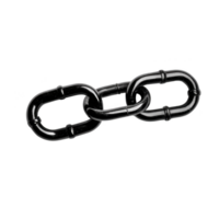 Shiny black metal chain link with sleek design, symbolizing strength and connection. chain consists of three interlocking oval links, each with smooth surface and reflective finish png